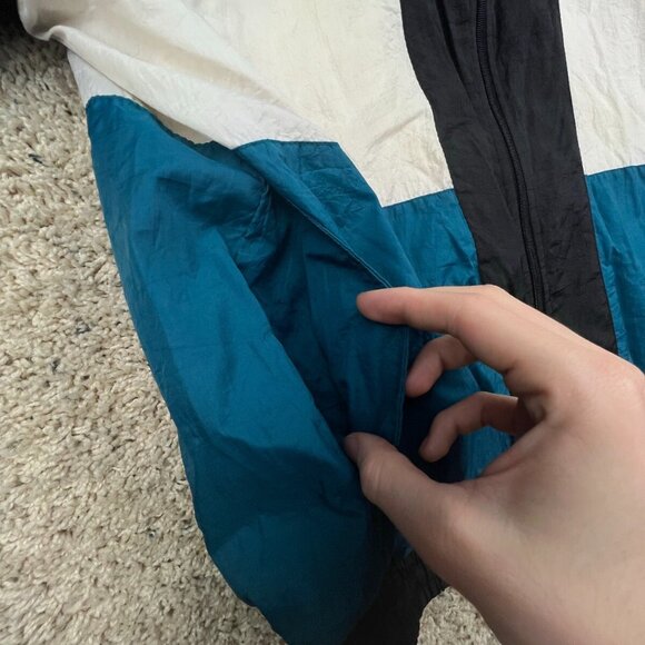 VTG Macgregor Sz L Color Block Track Windbreaker Jacket Black White Blue Zip Up - Picture 8 of 10